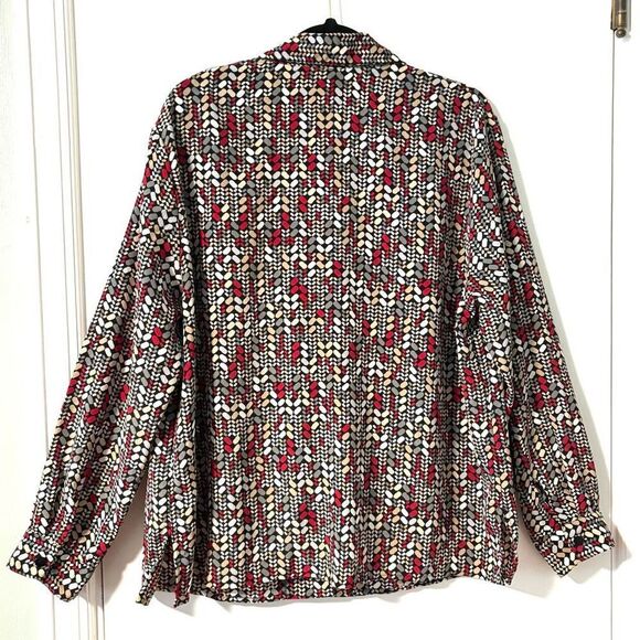 Alfred Dunner 16W black red beige pattern button front blouse long sleeve - Picture 4 of 10